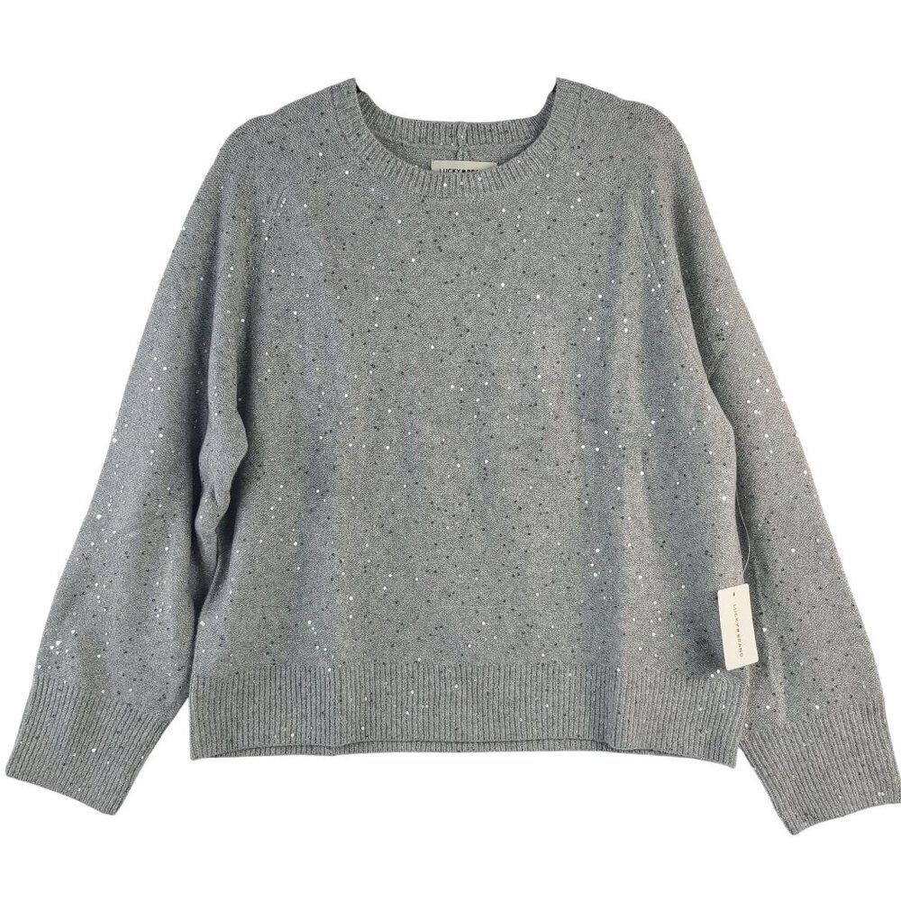 Lucky Brand Womens Gray Sequin Pullover Sweater Size XL New With Tags